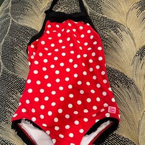 Ruffle Butts Girls' Red Polka Dot One-Piece Swimsuit - Disney